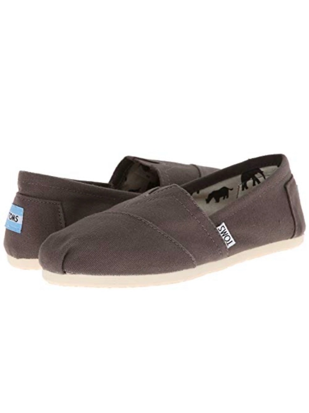 WOMENS SIZE 8.5 TOMS ASH GREY CANVAS SLIP-ONS